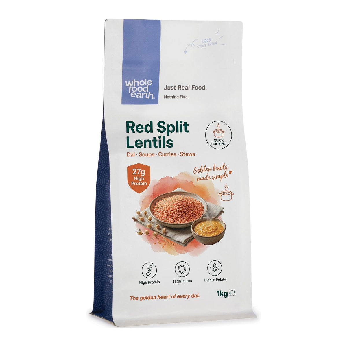 Wholefood Earth Red Split Lentils - High Protein | 1 kg | GMO Free