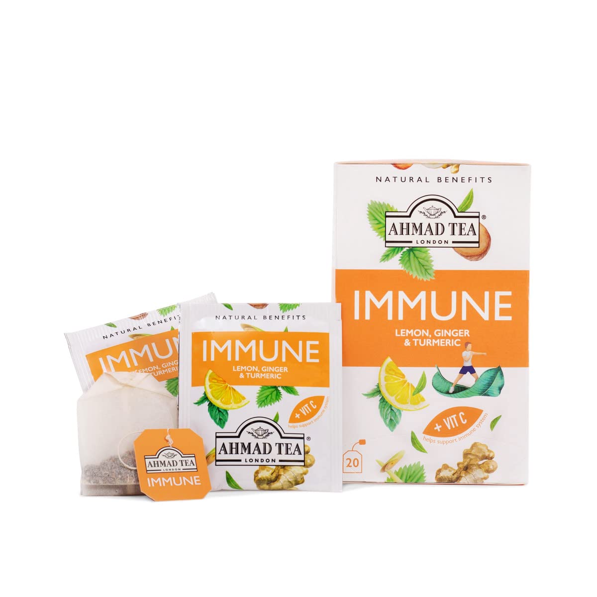 Ahmad Tea Lemon, Ginger & Turmeric 'Immune' Herbal Tea - Supports Immune System, Caffeine-Free, 20 Count (Pack of 2) 5