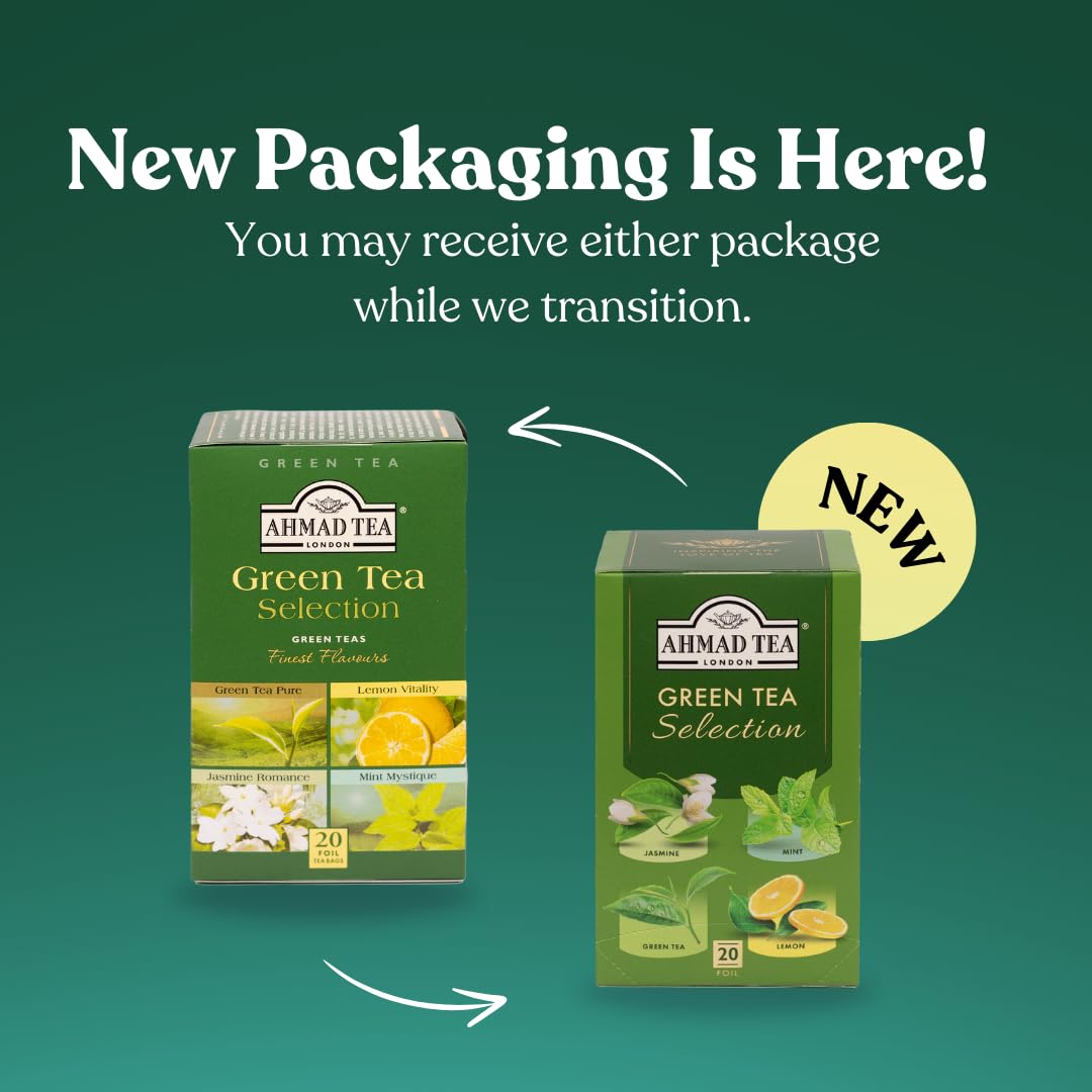 Ahmad Tea Green Tea Selection Pack - 4 Varieties | 20 Teabags per Pack | 5 Packs