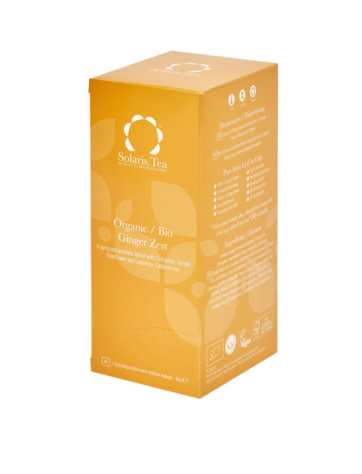 Solaris Tea Organic Ginger Zest Herbal Tea - Promotes Relaxation, Supports Digestion | 40 Count Teabags