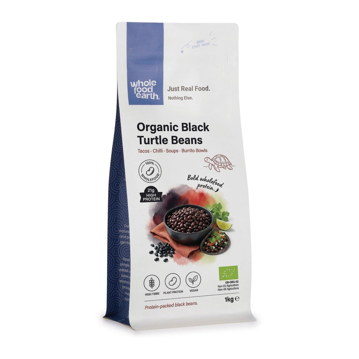 Wholefood Earth Organic Black Turtle Beans - 1kg | Raw | GMO Free | Vegan