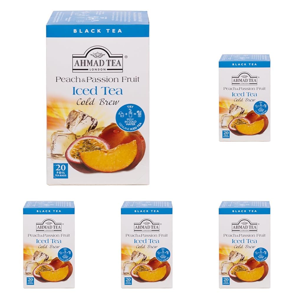 Ahmad Tea Peach & Passion Fruit Cold Brew Black Tea - 20 Teabags (Pack of 5)