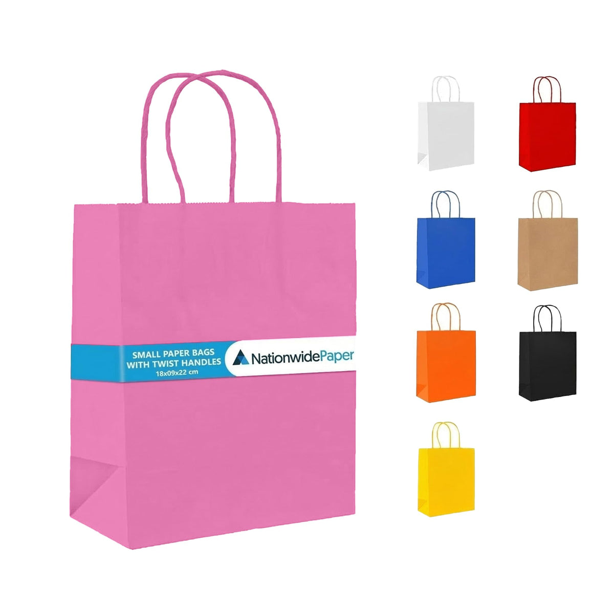 Nationwide Paper Small Pink Paper Bags - Pack of 200 | 5.5lbs Capacity | 180x90x220mm 1