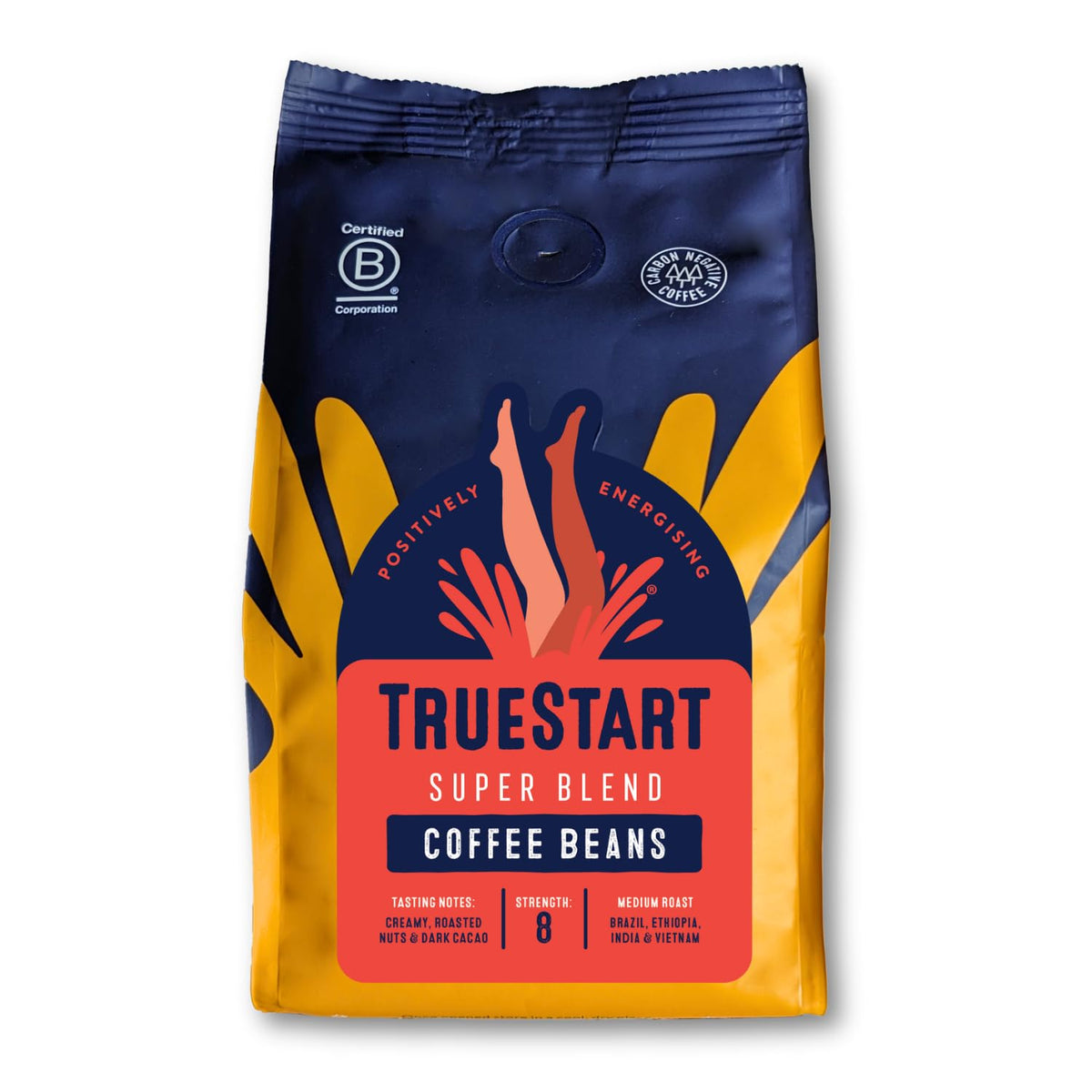 TRUESTART Super Blend Strong Whole Coffee Beans - Medium Roast, Creamy Roasted Nuts & Dark Cacao Tasting Notes | 200g