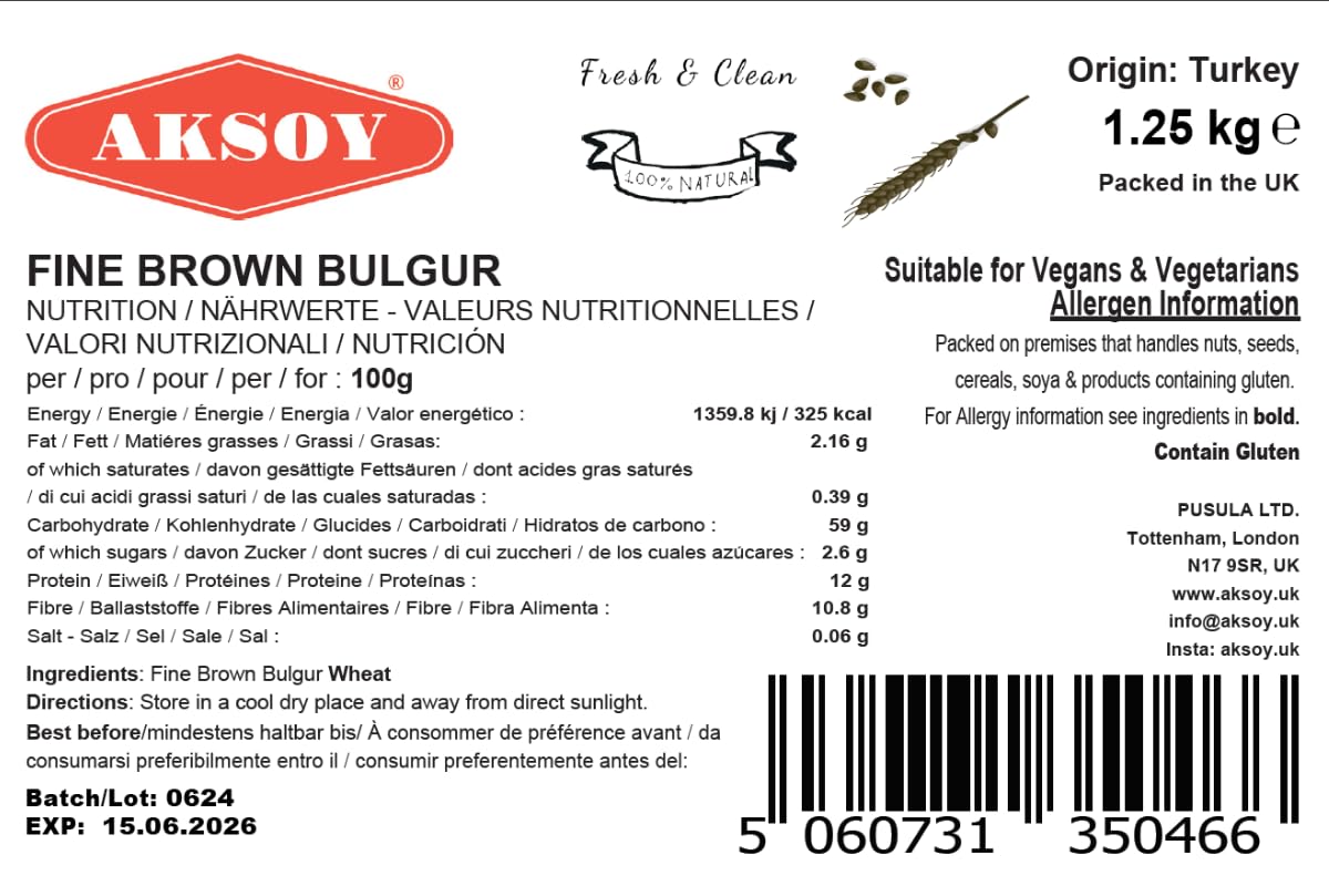 AKSOY Fine Brown Bulgur Wheat - 1.25kg Bag | Whole Grain | Vegan & Vegetarian 6