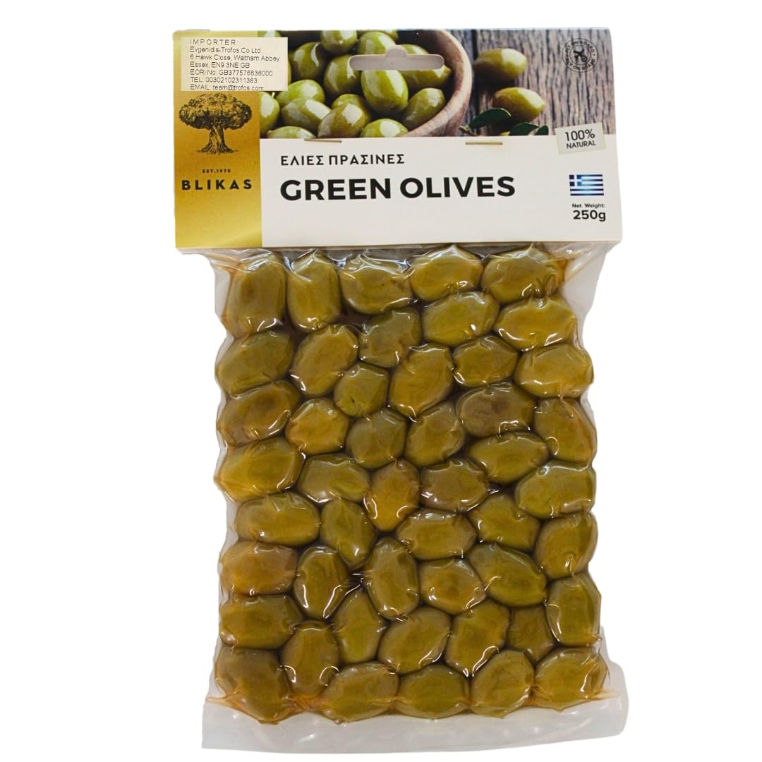 Blikas Greek Green Olives - Whole Olives in Brine | 2x250g