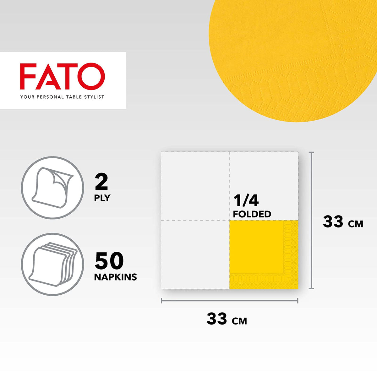 FATO Paper Napkins - 2 Ply Yellow, 50 Pieces, 33 x 33 cm 6