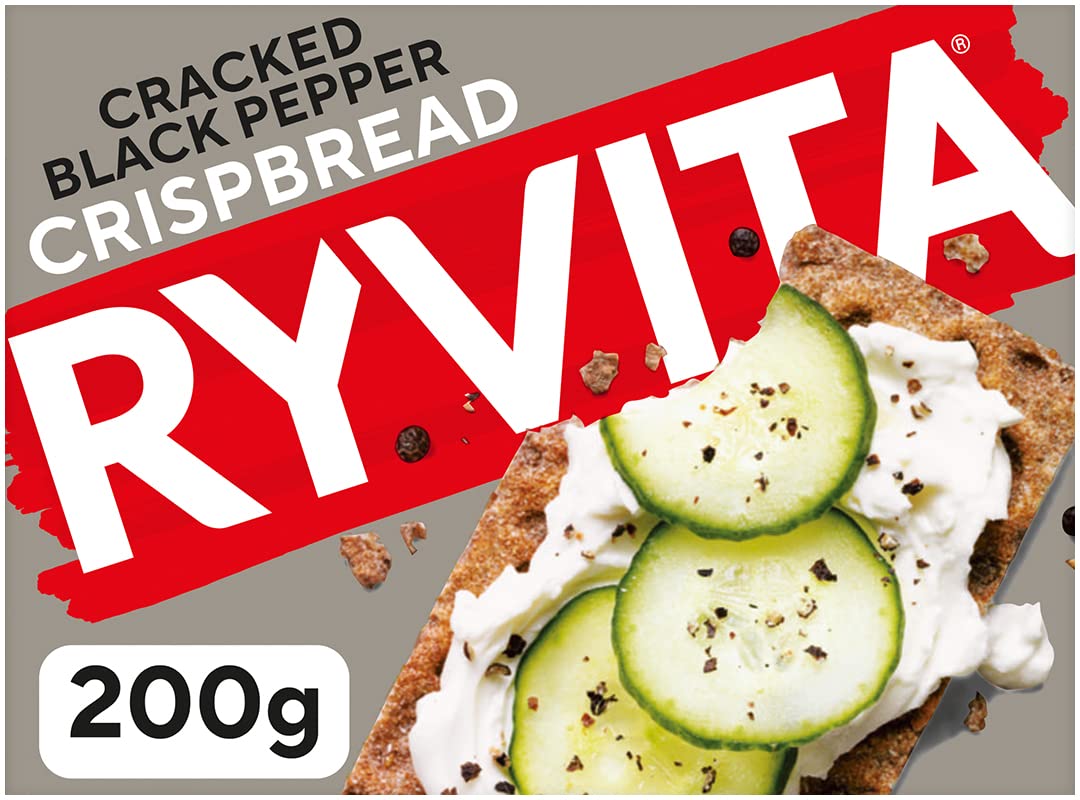 Ryvita Cracked Black Pepper Crispbread - High Fibre, Low Fat | 8 x 200g Packs