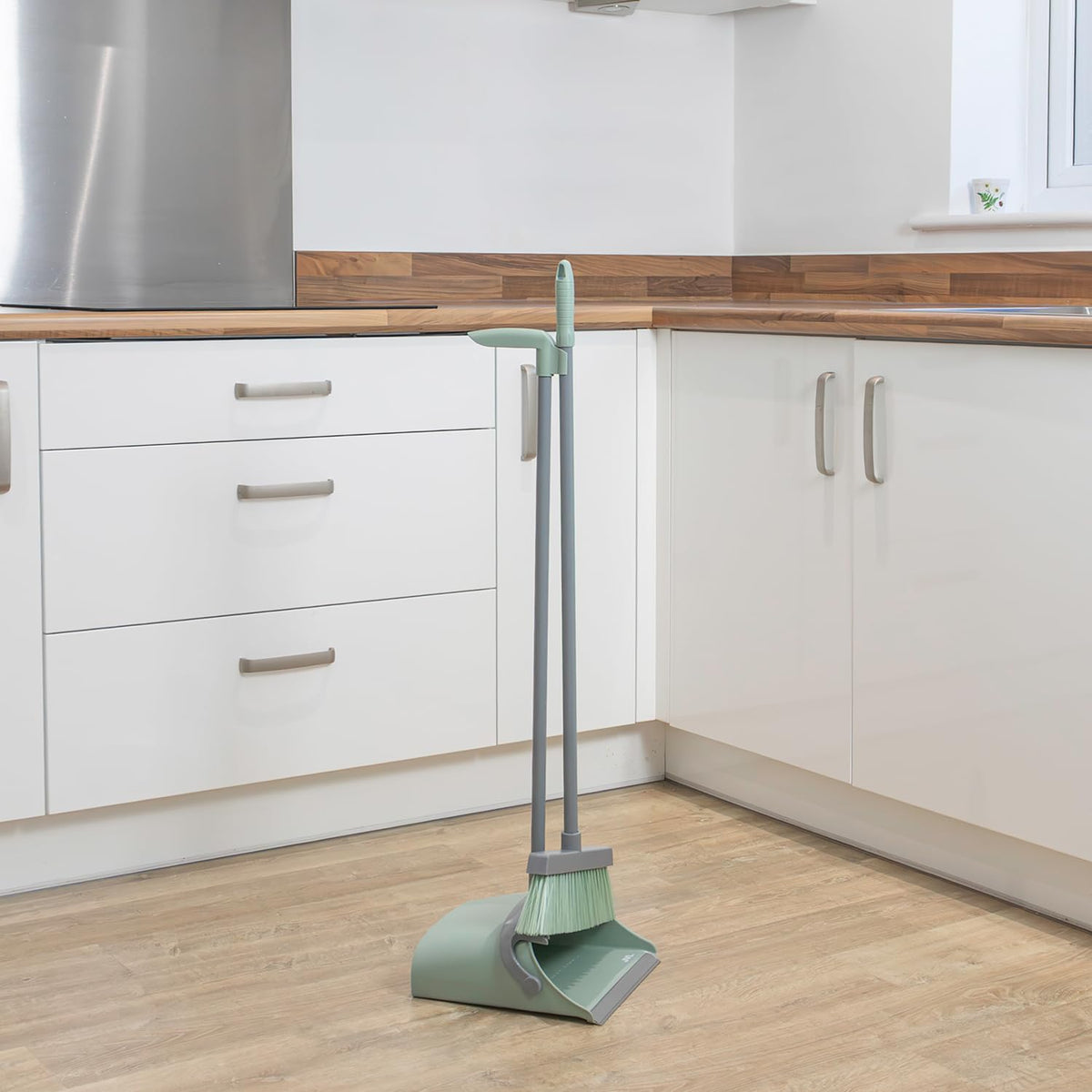 JVL Long Handle Lobby Dustpan and Brush Set - Upright Storage | Green | Floor Cleaning 8