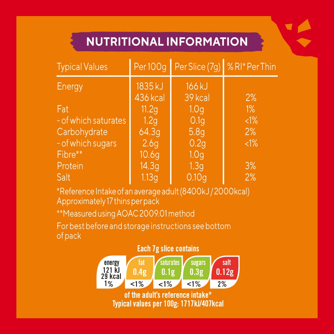 Ryvita Multiseed Thins - High Fibre Snack | 6 x 125g Packs 3