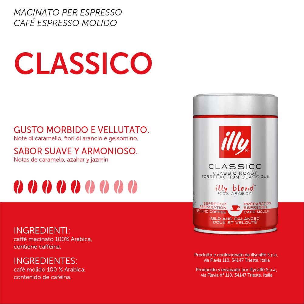 illy Classico Medium Roast Ground Coffee - 100% Arabica, 500g (Pack of 2)