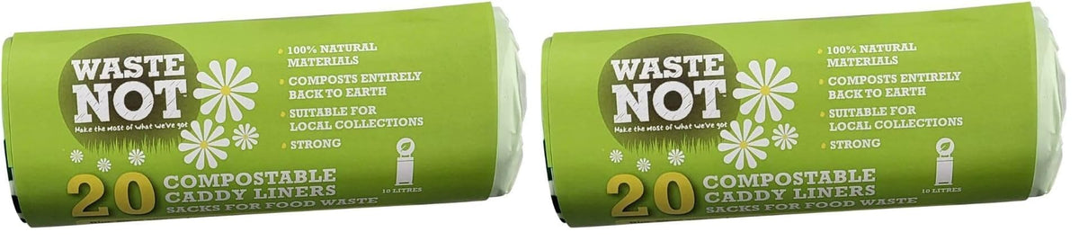 Waste Not Compostable Caddy Liners - 10 Litre Capacity | Biodegradable | Pack of 40 1