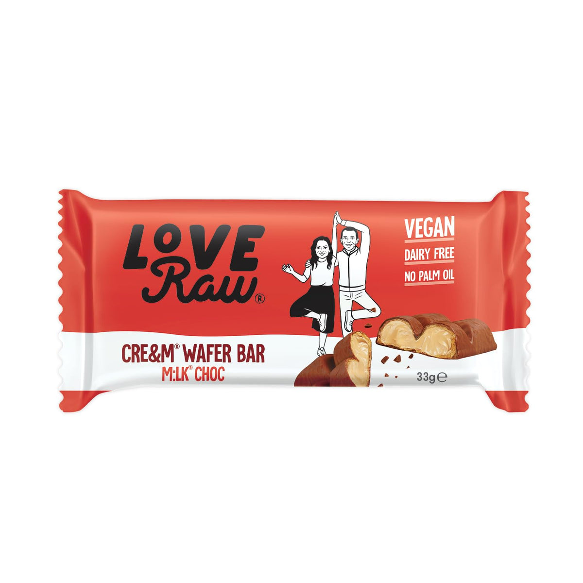LoveRaw Cre&m Wafer Bars - Vegan Milk Chocolate & Hazelnut Cream | 2 Bars per Pack (12 Packs)