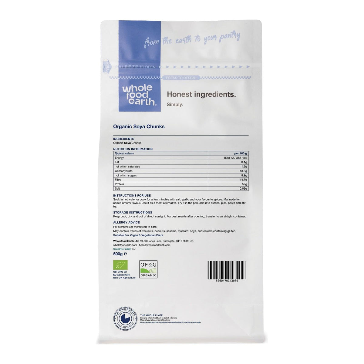 Wholefood Earth Organic Soya Chunks - High Protein | 500g | GMO Free 4