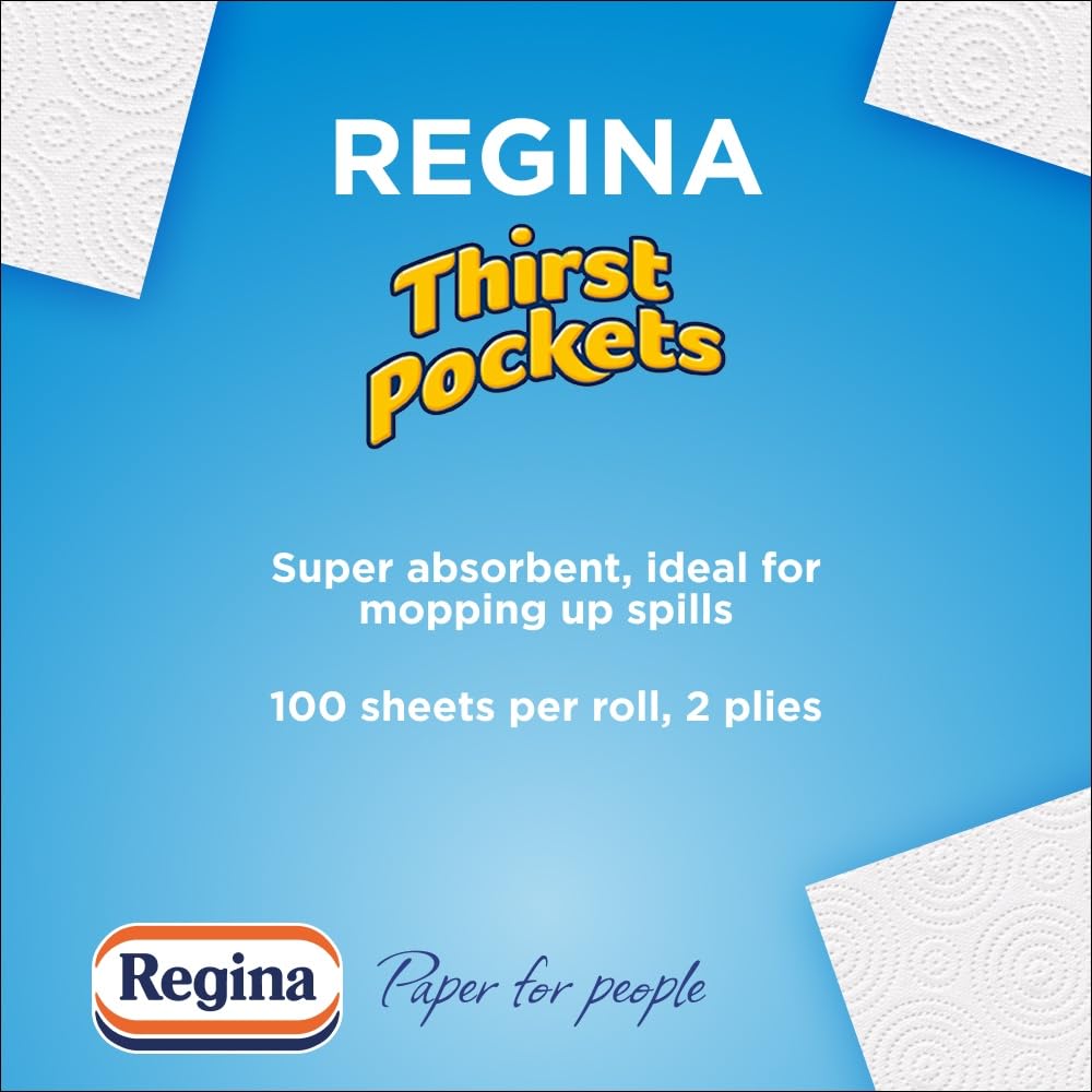 Regina Thirst Pockets Kitchen Roll - 6 Extra-Long Rolls | 600 Double Layered Sheets | High Absorbent 2