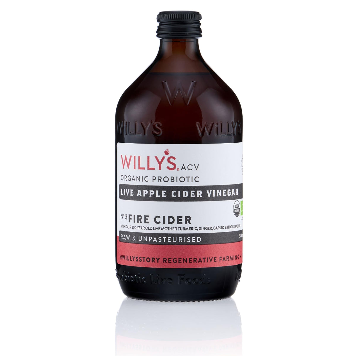 WILLY'S Fire Cider - Organic Apple Cider Vinegar Tonic with Live Mother | 500ml | Gut Health & Immunity Support