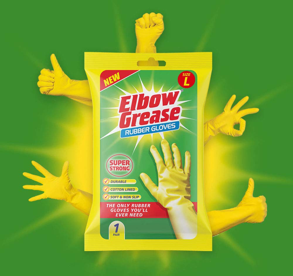 Elbow Grease Rubber Gloves - Cotton Lined, Non-Slip, Super Strong | Size Large, Pack of 2 5