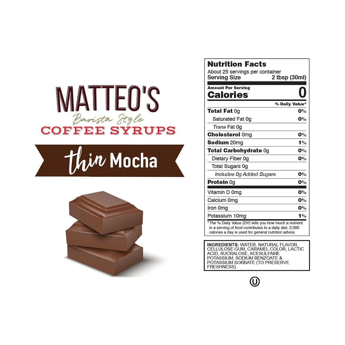 Matteo's Sugar Free Mocha Coffee Syrup - 0 Calories, 0 Added Sugars | 750 ml (Pack of 2)