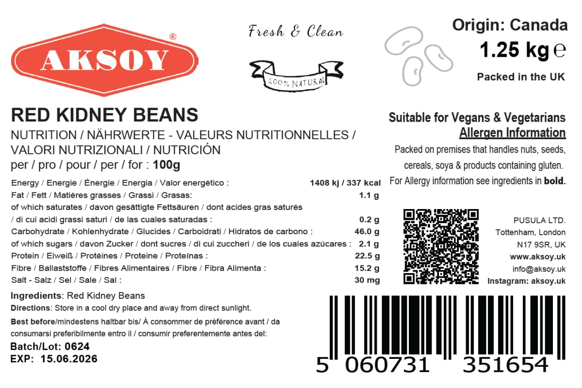 AKSOY Red Kidney Beans - 1.25kg Bag | Rich in Protein & Fiber | Low Fat, Whole Beans 7