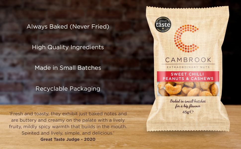 Cambrook Baked Sweet Chilli Peanuts & Cashews - 24 x 45g Bags