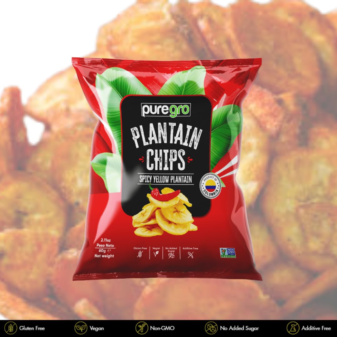 Puregro Plantain Chips with Chilli - Spicy Snack Multipack | 24 x 60g