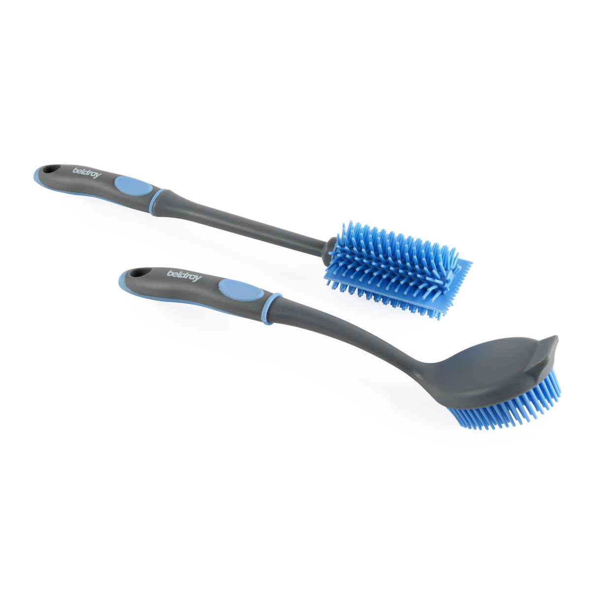Beldray Anti-Bac Dish and Bottle Brushes - 2 Pack | Ergonomic Grip | Built-in Scraper | Grey
