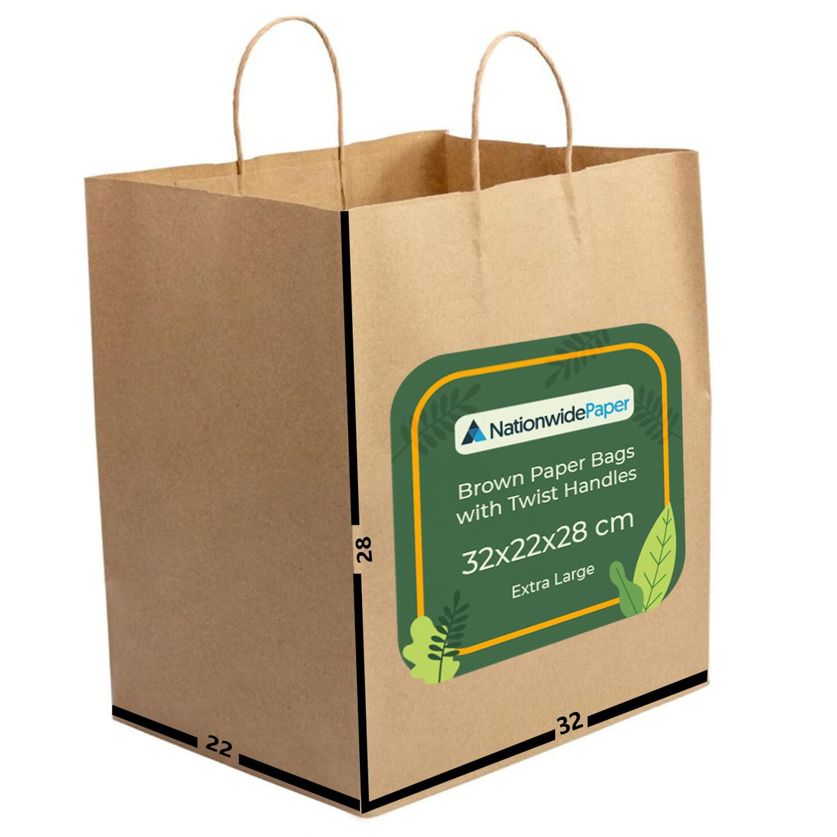 Nationwide Paper Extra Large Brown Paper Carrier Bags - Pack of 40 | 320x220x280mm | Recyclable