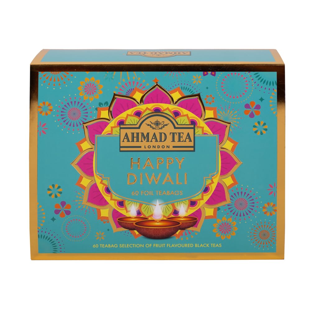 Ahmad Tea Happy Diwali Selection Pack - 60 Teabags | 6 Unique Blends | Festive Gift