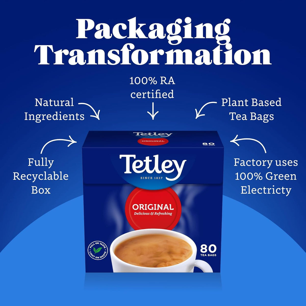 Tetley Original Black Tea Bags - 80 Count (Pack of 6) | 100g | Classic British Blend 5