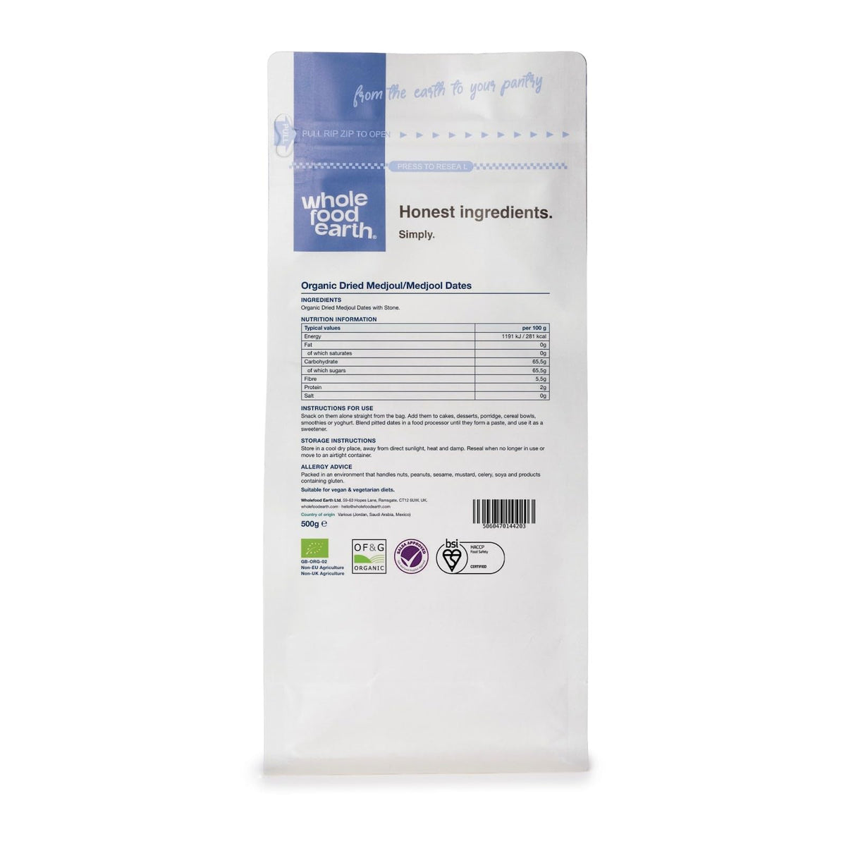Wholefood Earth Organic Dried Medjoul Dates - 500g | Raw | GMO Free 2