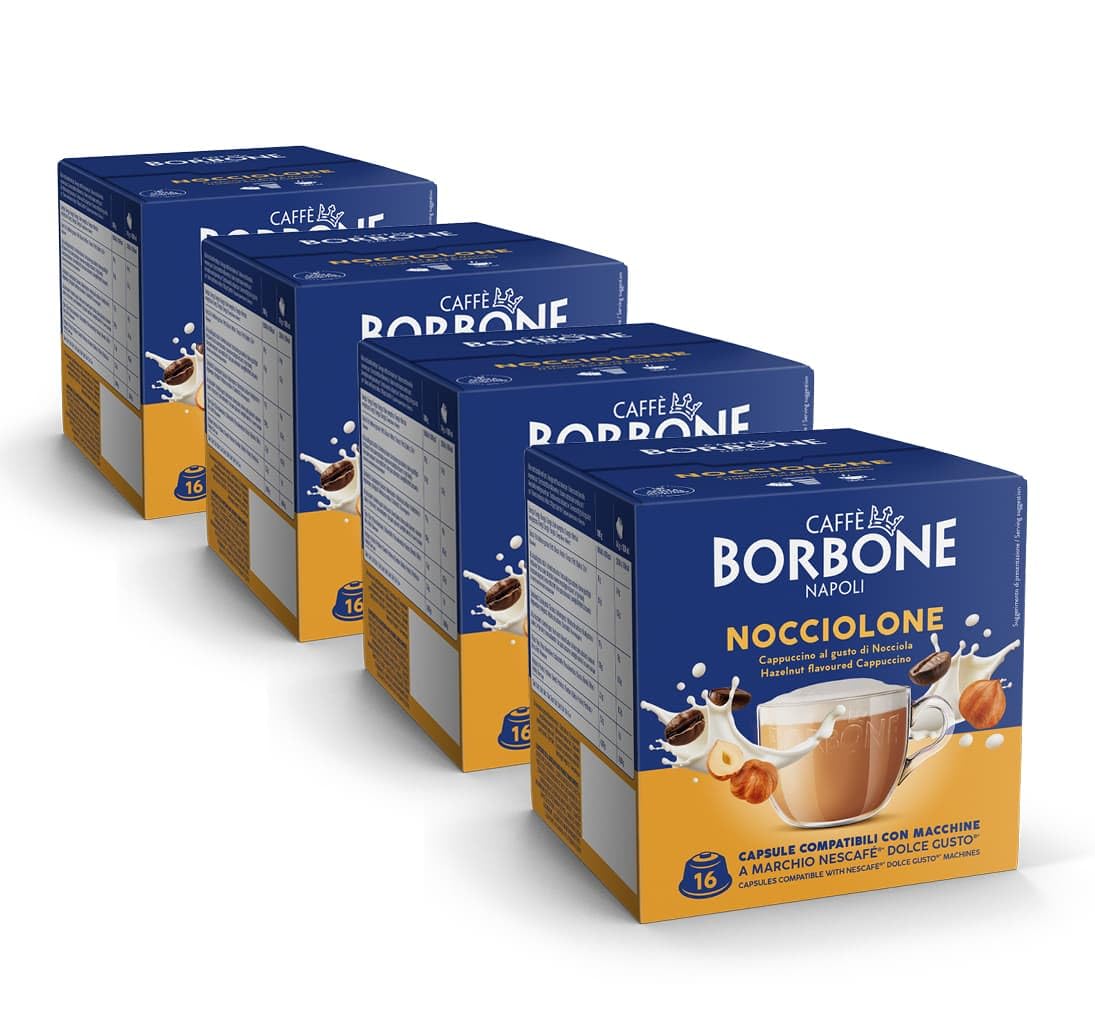 Caffè Borbone Nocciolone Cappuccino Pods - 64 Capsules | Hazelnut Flavor | Dolce Gusto Compatible