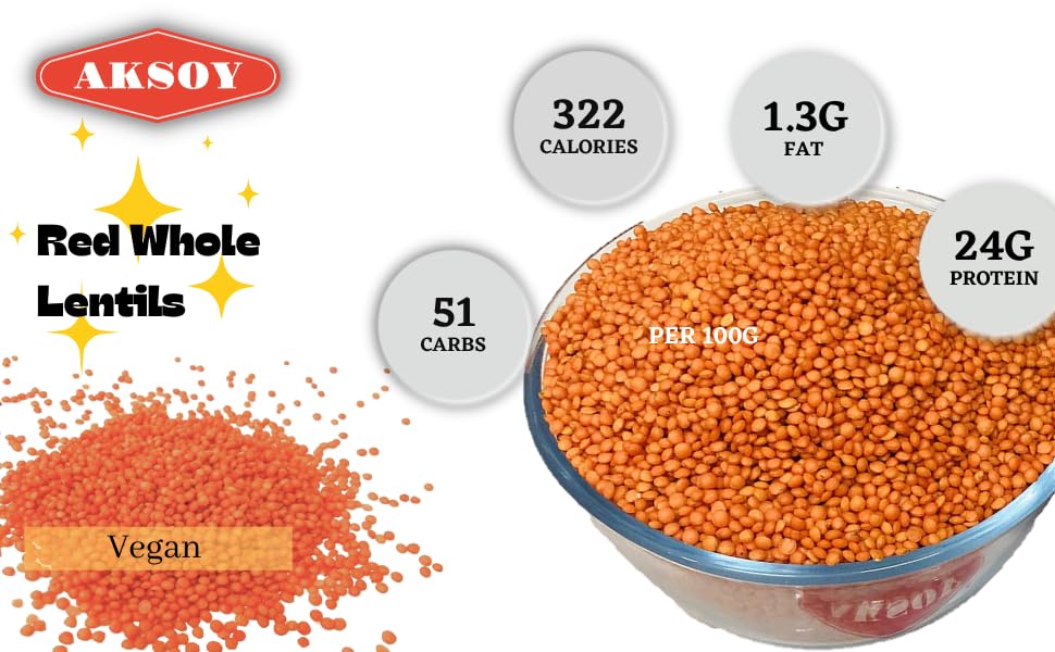 AKSOY Red Whole Lentils - 1.25kg Bag | Suitable for Vegans & Vegetarians | Turkish Origin 8