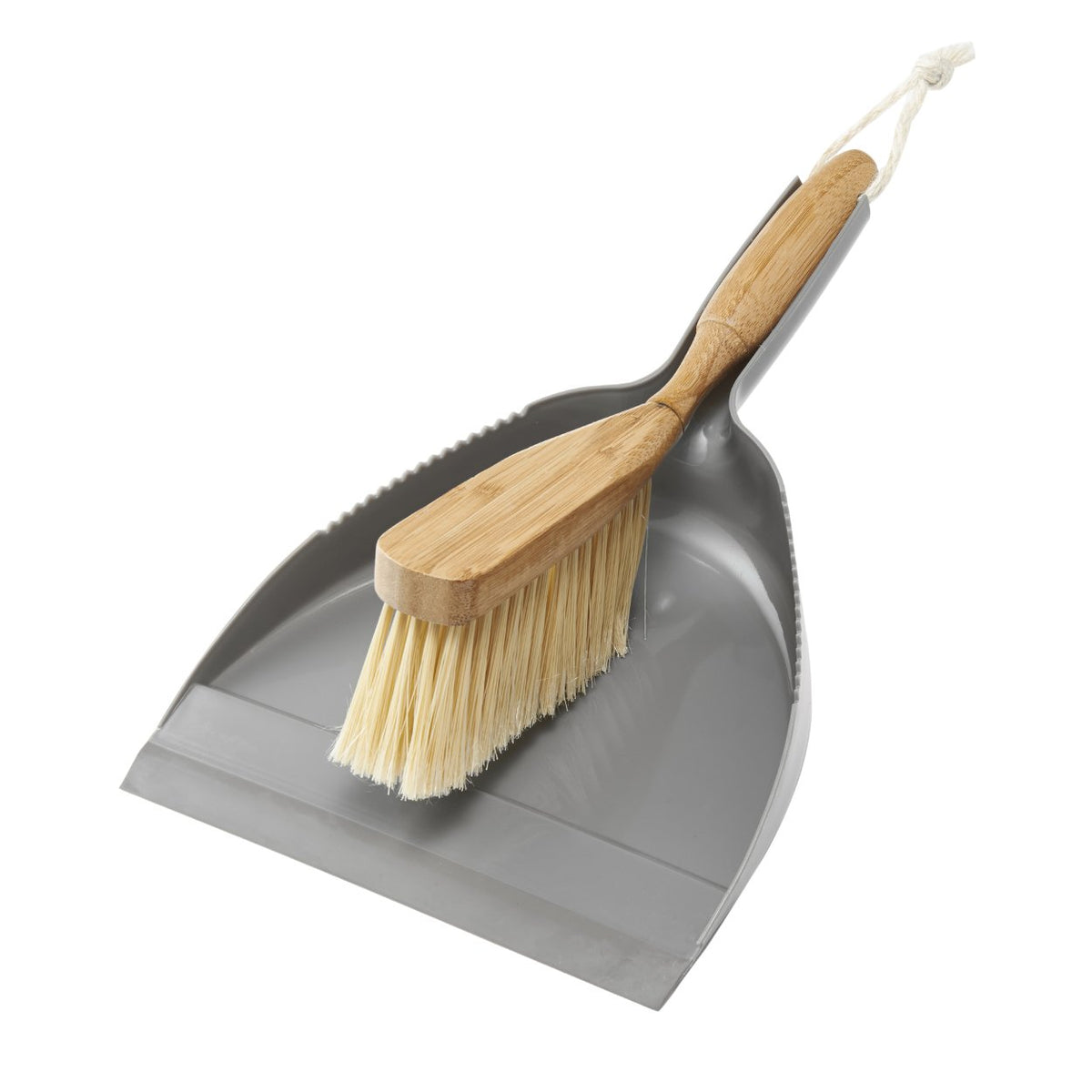 Addis Dustpan & Bamboo Hand Brush Set - Grey/Wood, 35cm