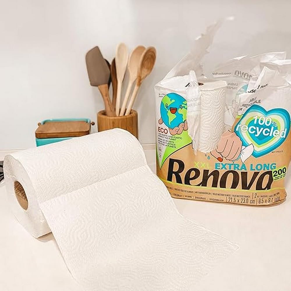 Renova Recycled XXL Kitchen Roll - 2 Rolls, White, 2-Ply | 100 Services per Roll 3