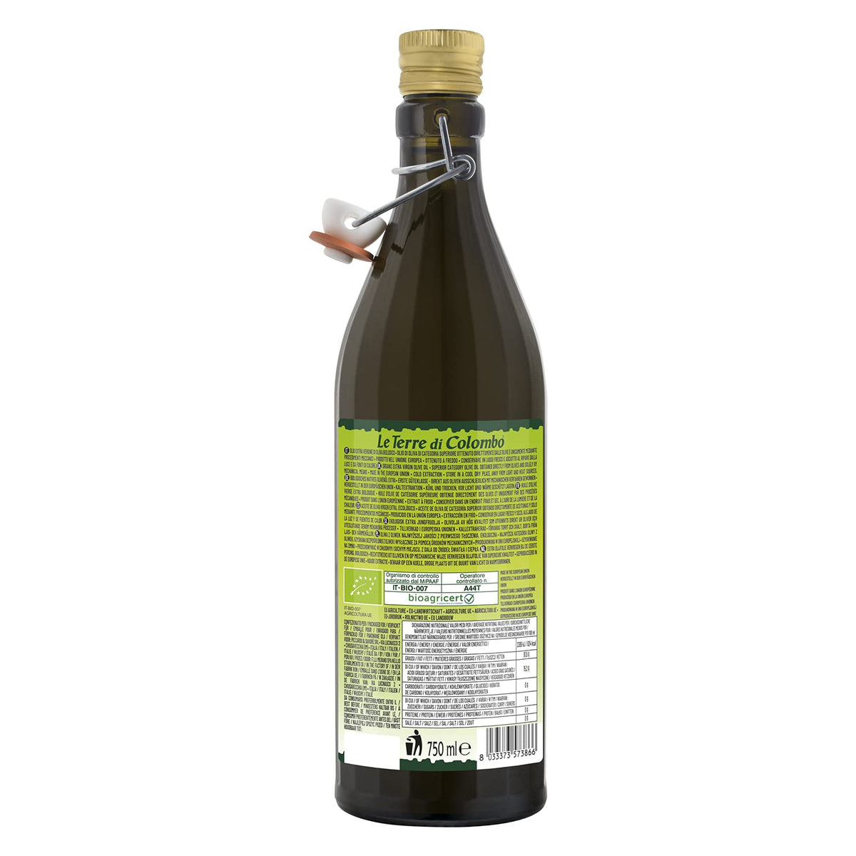 Le Terre di Colombo Extra Virgin Olive Oil - Organic, Cold Pressed, 750ml