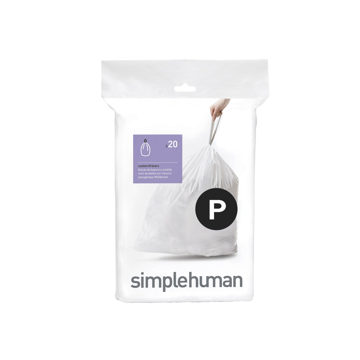simplehuman Code P Custom Fit Bin Liners - 60L Capacity, White Plastic, 20 Count 1