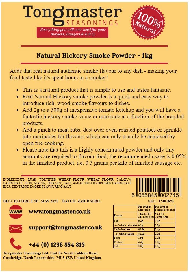 Tongmaster Natural Hickory Smoke Powder - 1kg | Authentic Smoke Flavour | For Meat Rubs, Marinades, Sauces 3