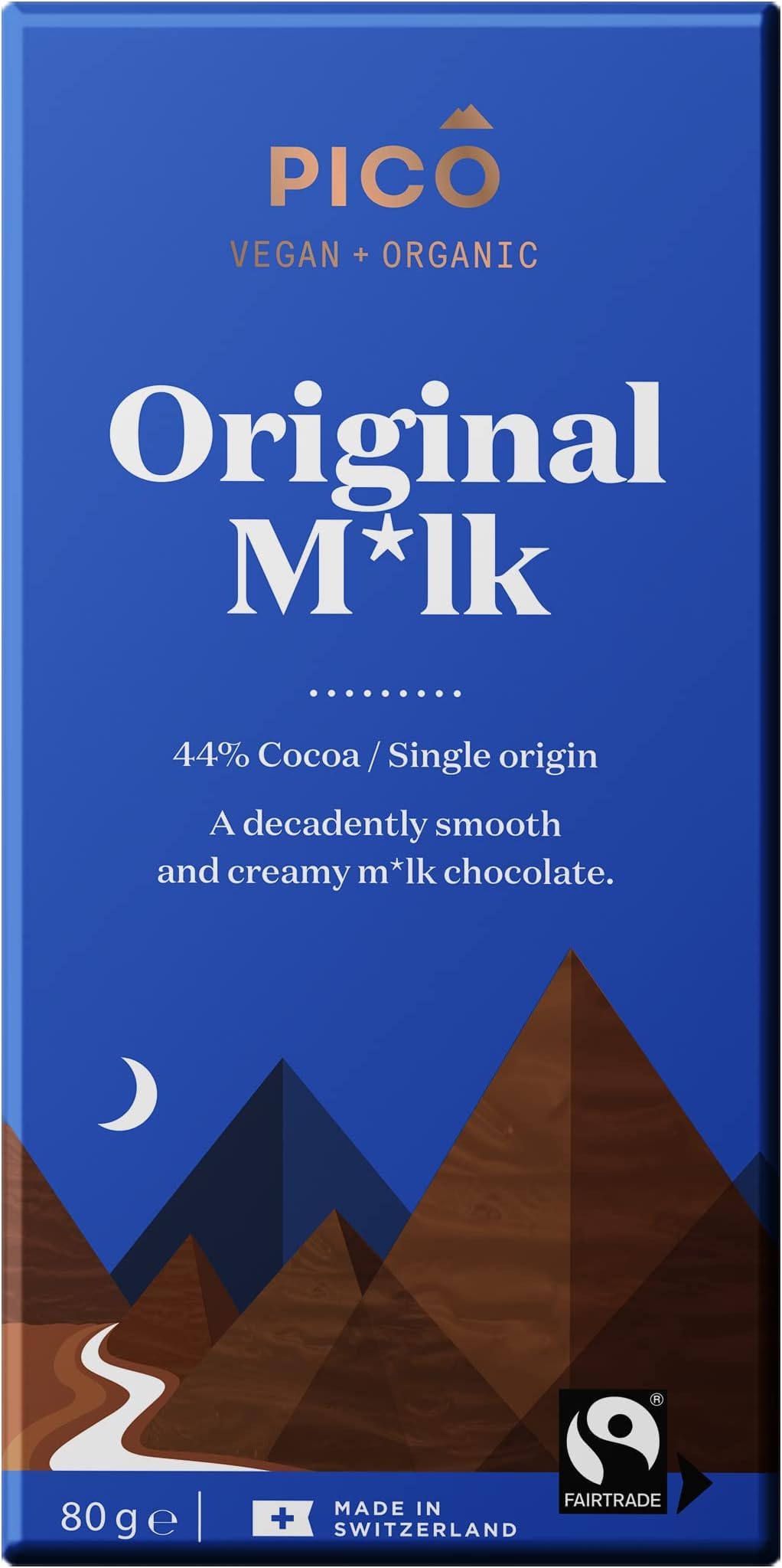 PICO Original M'lk Chocolate Bar - Vegan, Organic, Smooth & Creamy | 6 x 80g Bars