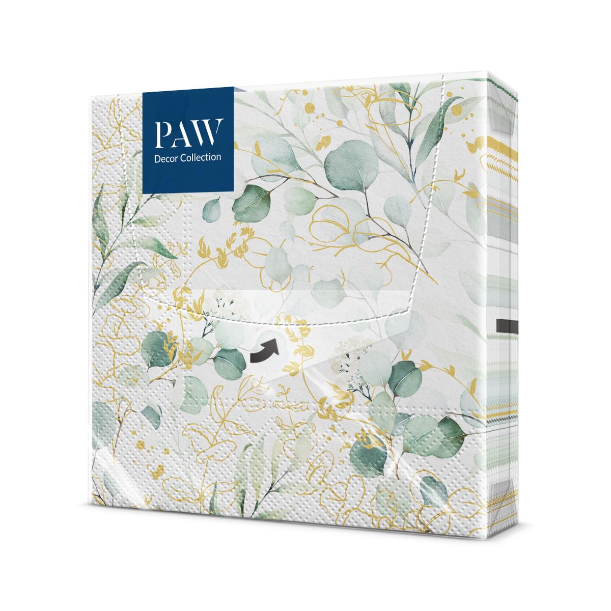 PAW Decor Collection Paper Napkins - Golden Eucaliptus Floral Pattern | 33 x 33 cm | 20 Pack