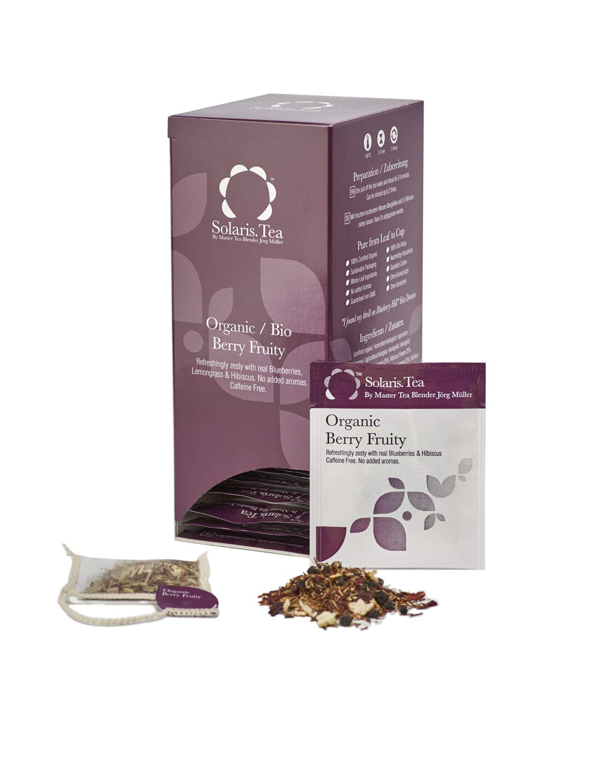Solaris Tea Organic Berry Fruity Tea - Caffeine Free, Antioxidant Rich | 40 Count Teabags