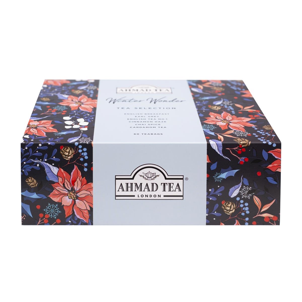 Ahmad Tea Christmas Selection Pack - 60 Teabags - English Breakfast, Earl Grey, Cinnamon Haze, Cardamom, Chai Spice & English Tea No.1 2