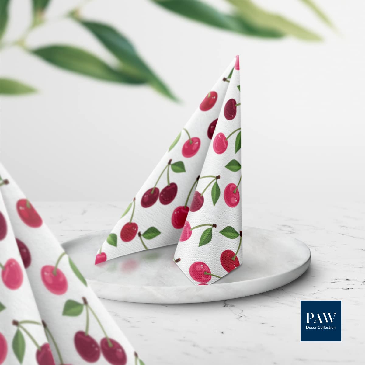 PAW Decor Collection Paper Napkins - 3-Ply Cherries Pattern | 20 Pieces | 33 x 33 cm 4