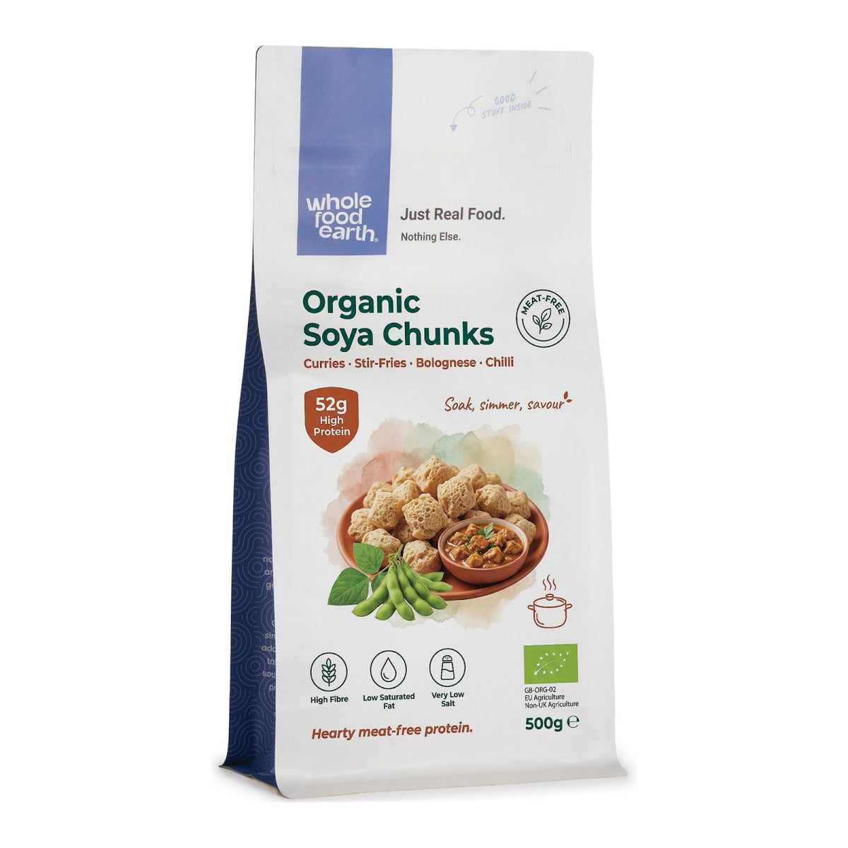 Wholefood Earth Organic Soya Chunks - High Protein | 500g | GMO Free 1