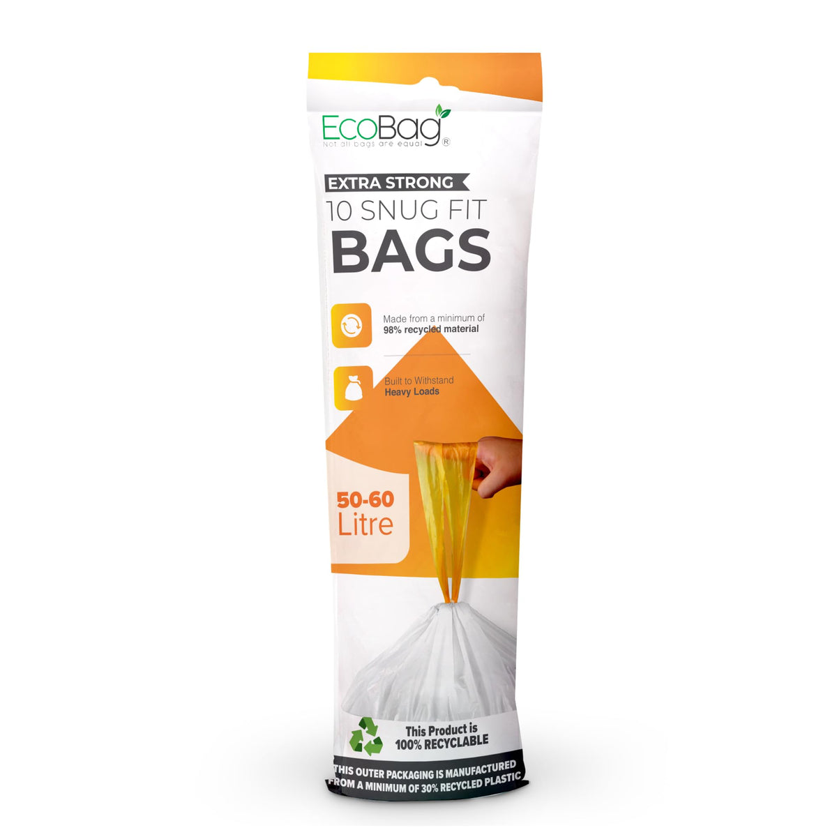 EcoBag 60L Drawstring Bin Liners - 10 Pack, 28 Microns, Extra Strong & Durable 1