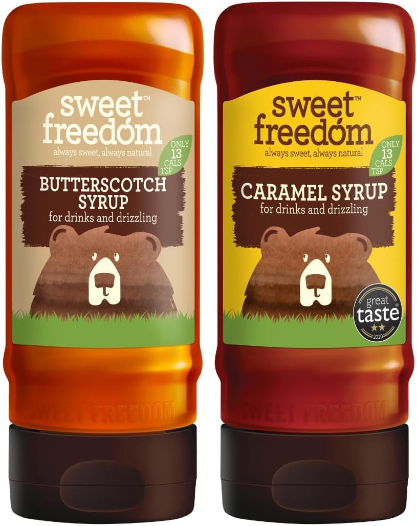 Sweet Freedom Butterscotch & Caramel Syrup - Refined Sugar Free Sweetness | Pack of 2 x 350g | Vegan Friendly
