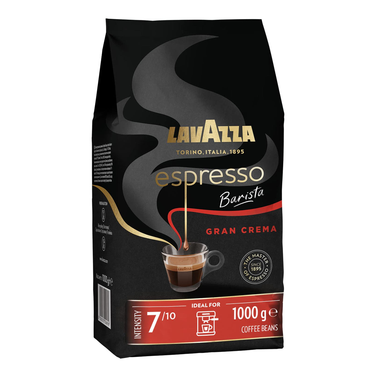 Lavazza Espresso Gran Crema Whole Coffee Beans - Intensity 7/10, Floral Aroma, 1kg