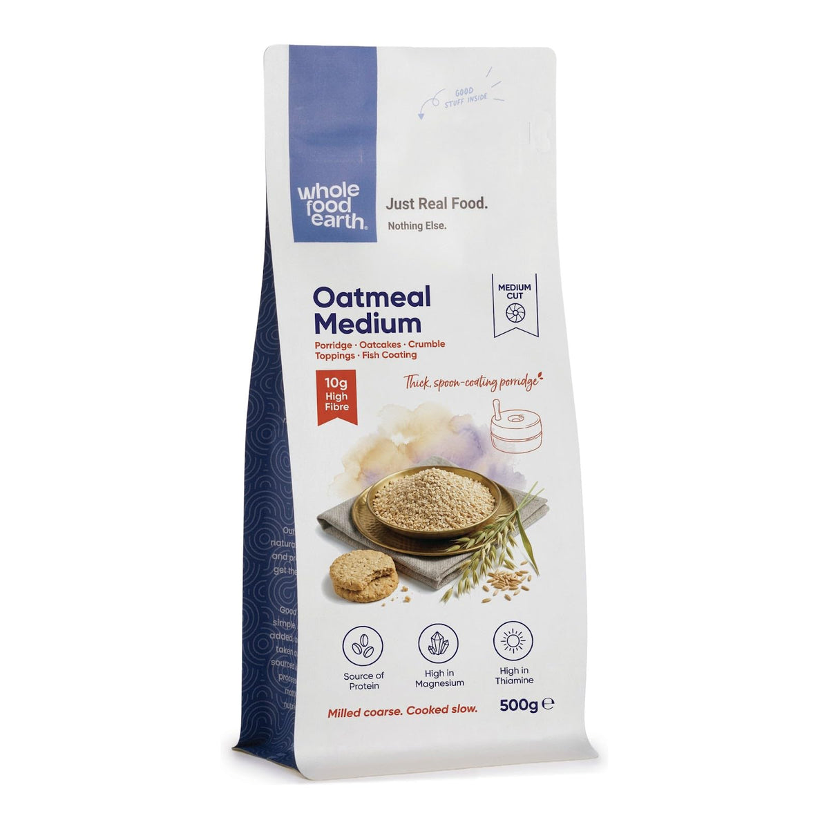 Wholefood Earth Medium Oatmeal - 500g | Wholegrain | Vegan 1
