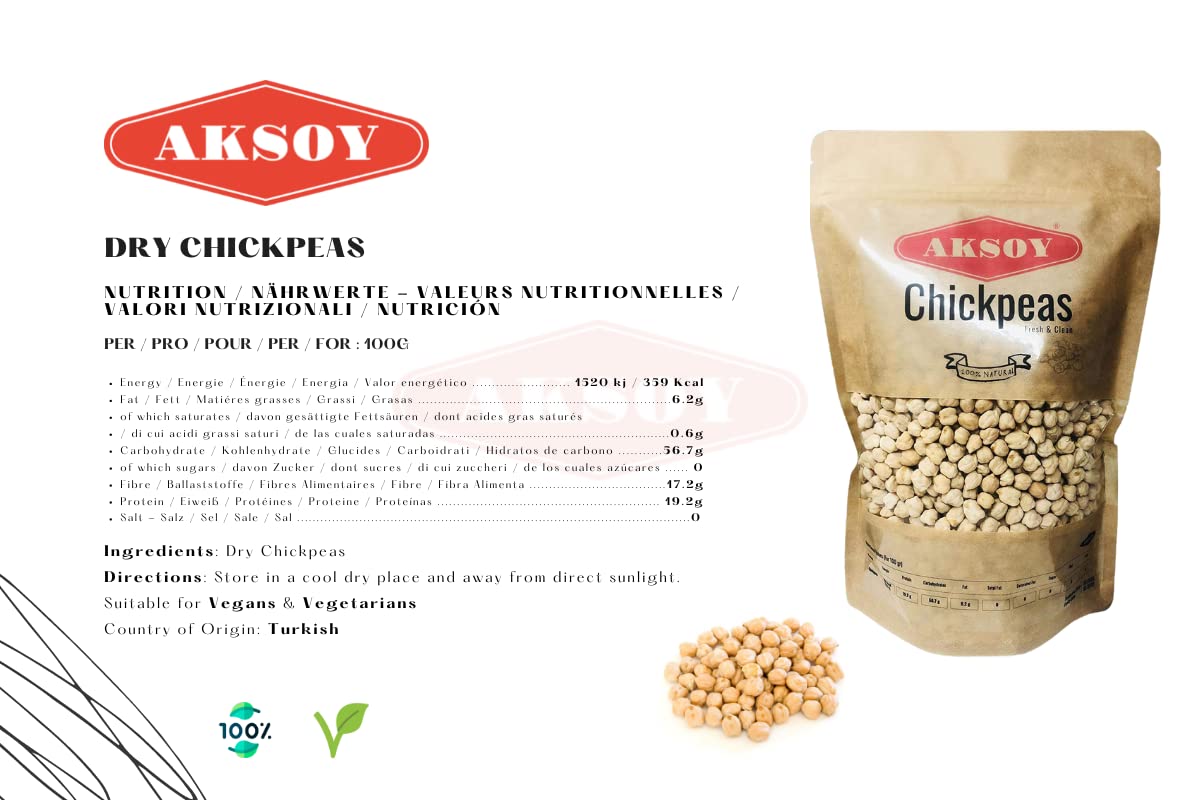 AKSOY Premium Quality Dry Chickpeas XL Size (10mm) - 1.25kg | Rich in Fibre, Protein & Iron 3