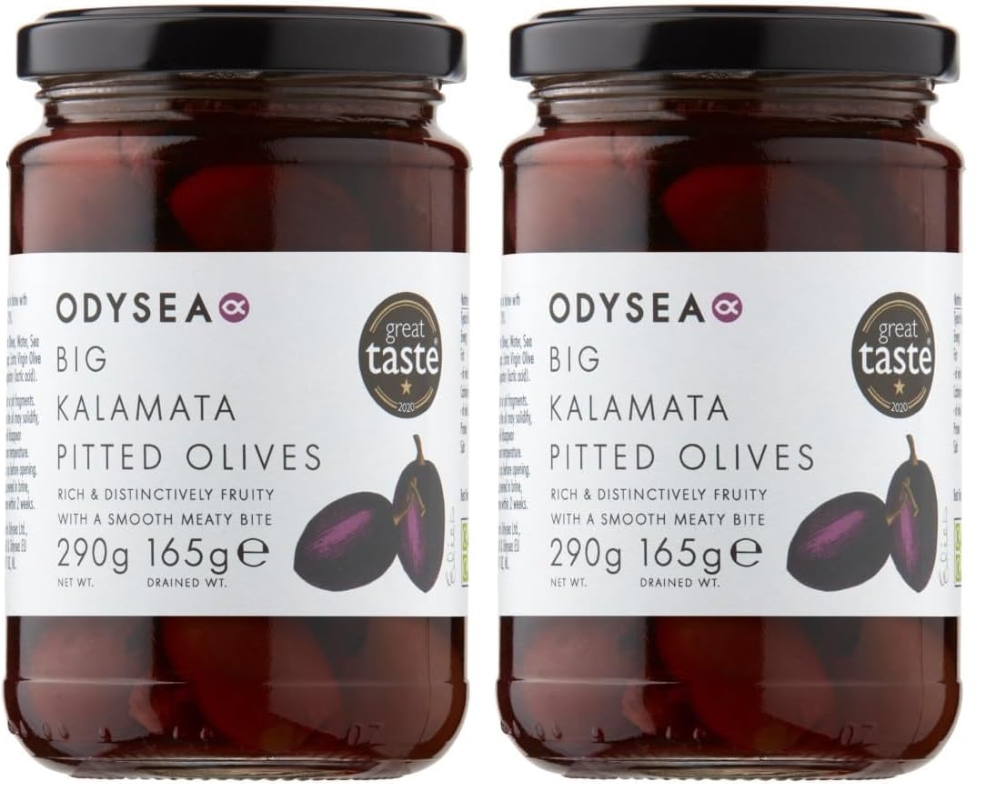 Odysea Kalamata Pitted Olives - Rich & Fruity Greek Olives in Brine with Extra Virgin Olive Oil | 290 g (Pack of 2)