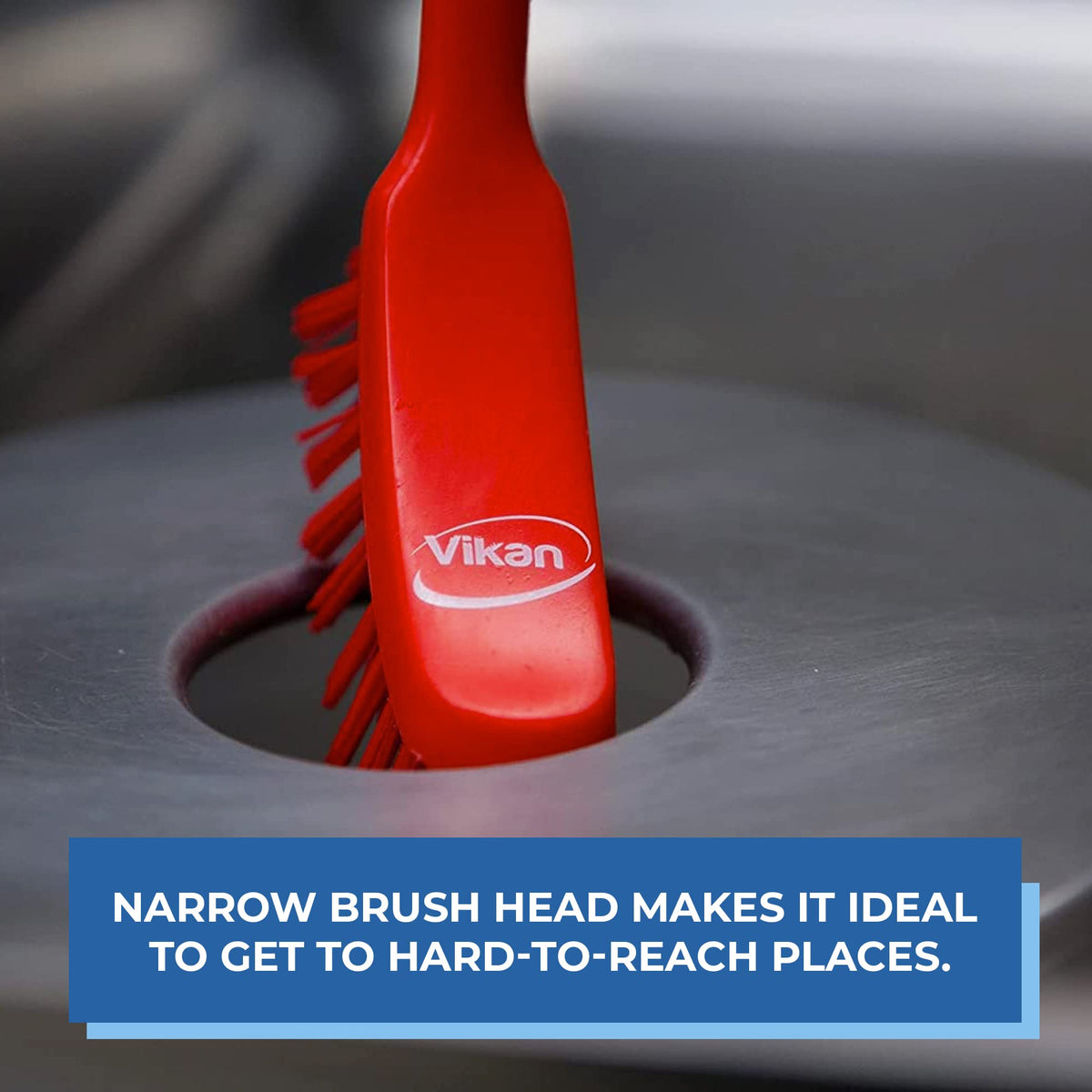 Vikan Fine Dish Brush - Heavy-Duty, Narrow, Slip-Resistant Cleaning Brush with Scraper | Yellow Plastic 5
